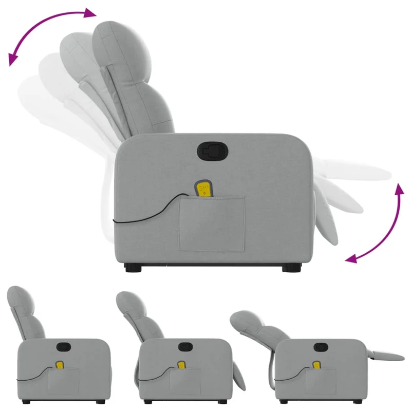Fauteuil de relaxation TV fonction massage inclinable 6 points de massage en tissu gris clair tissu DEC026929