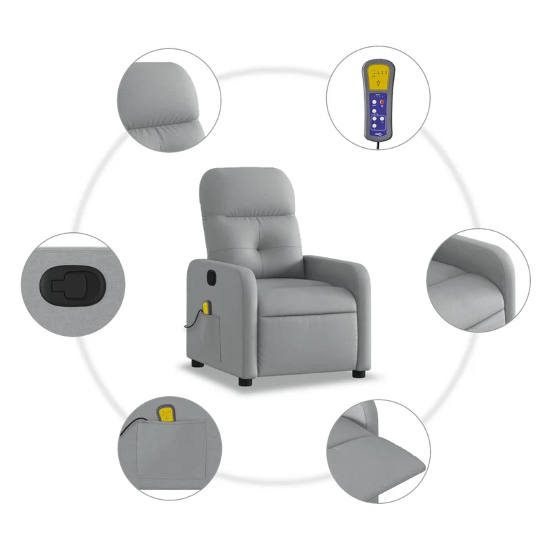 Fauteuil de relaxation TV fonction massage inclinable 6 points de massage en tissu gris clair DEC026922