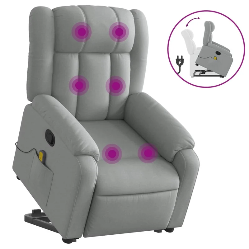 Fauteuil de relaxation TV fonction massage inclinable massage par vibrations par 6 points en tissu gris clair tissu DEC026920