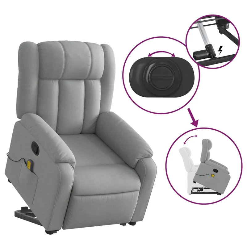 Fauteuil de relaxation TV fonction massage inclinable massage par vibrations par 6 points en tissu gris clair tissu DEC026920