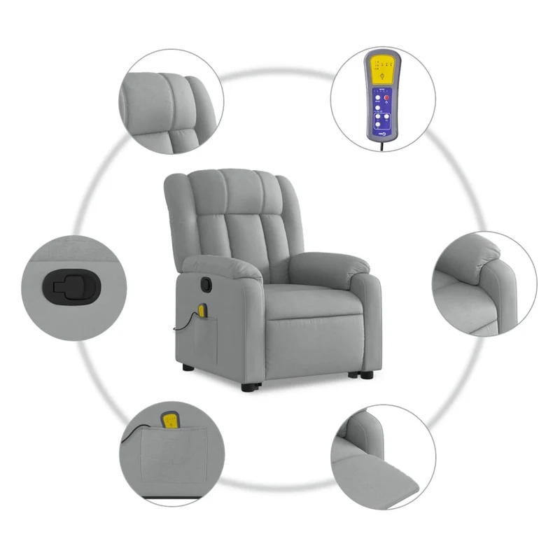 Fauteuil de relaxation TV fonction massage inclinable massage par vibrations par 6 points en tissu gris clair tissu DEC026920