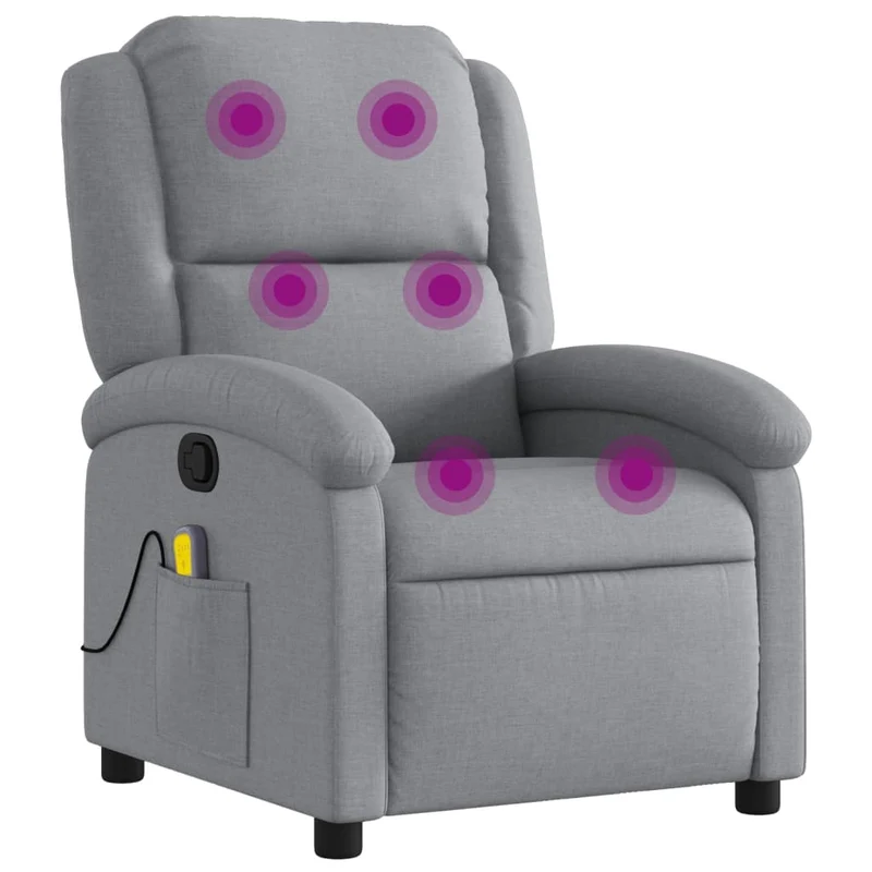 Fauteuil de relaxation TV fonction massage inclinable massage par vibrations par 6 points en tissu gris clair tissu EC026912