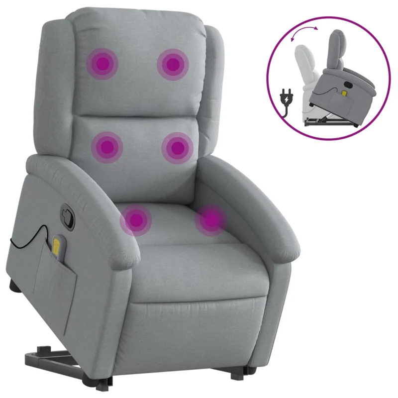 Fauteuil de relaxation TV fonction massage inclinable massage par vibrations par 6 points en tissu gris clair DEC026905
