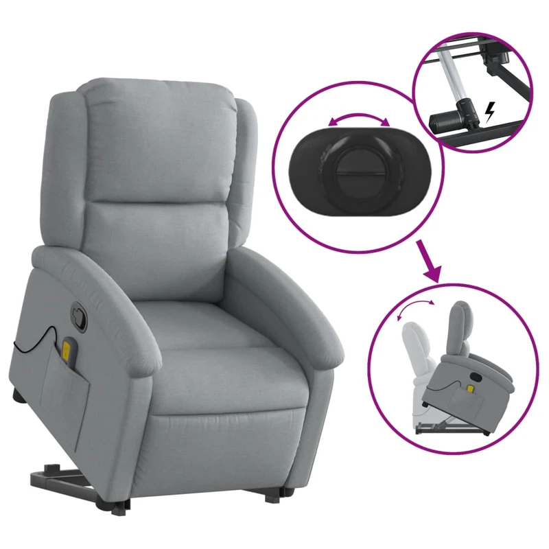 Fauteuil de relaxation TV fonction massage inclinable massage par vibrations par 6 points en tissu gris clair DEC026905