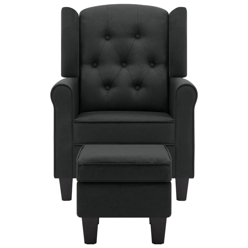 Fauteuil lounge design moderne avec repose-pied en tissu gris foncé capitonné DEC026834