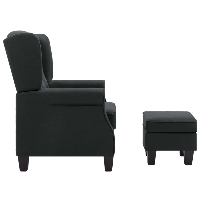 Fauteuil lounge design moderne avec repose-pied en tissu gris foncé capitonné DEC026834