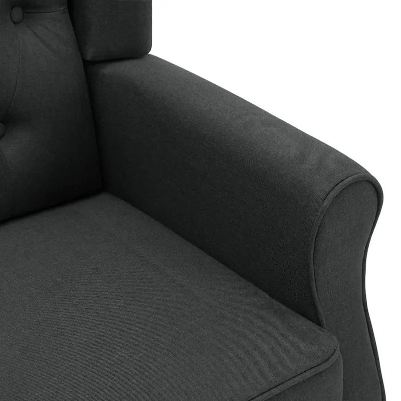 Fauteuil lounge design moderne avec repose-pied en tissu gris foncé capitonné DEC026834