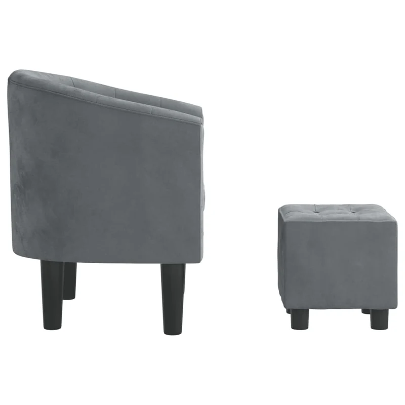 Fauteuil lounge design moderne avec repose-pied en velours gris foncé capitonné dossier arrondi DEC026835