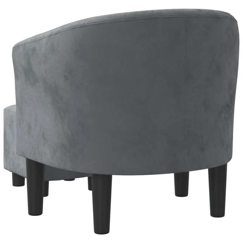 Fauteuil lounge design moderne avec repose-pied en velours gris foncé capitonné dossier arrondi DEC026835