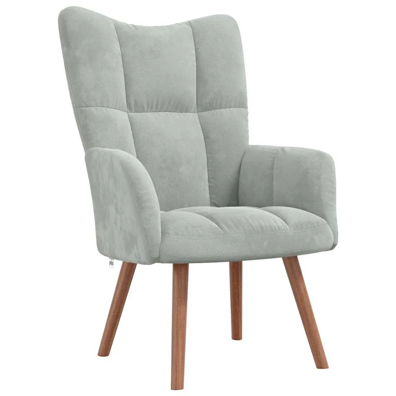 Fauteuil lounge chaise de canapé design moderne en velours gris clair et bois DEC026677