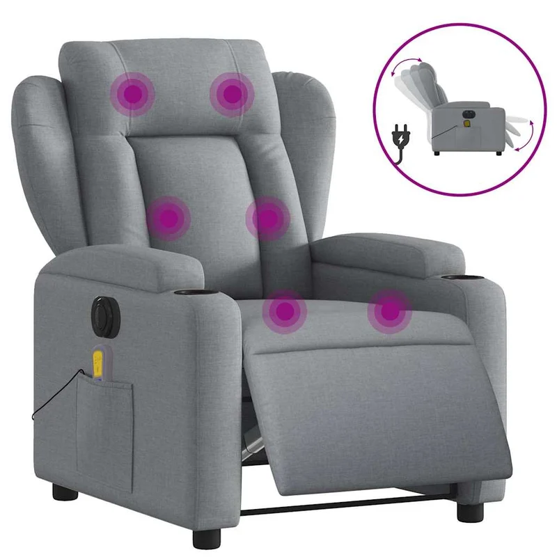 Fauteuil de relaxation TV fonction massage inclinable électrique en tissu gris clair DEC027163