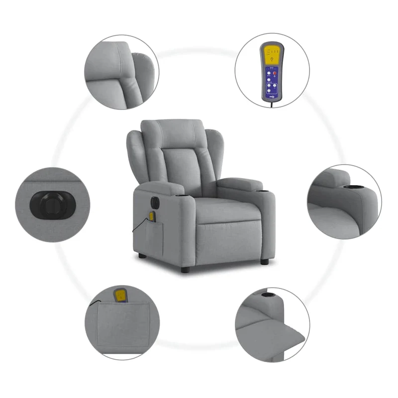 Fauteuil de relaxation TV fonction massage inclinable électrique en tissu gris clair DEC027163
