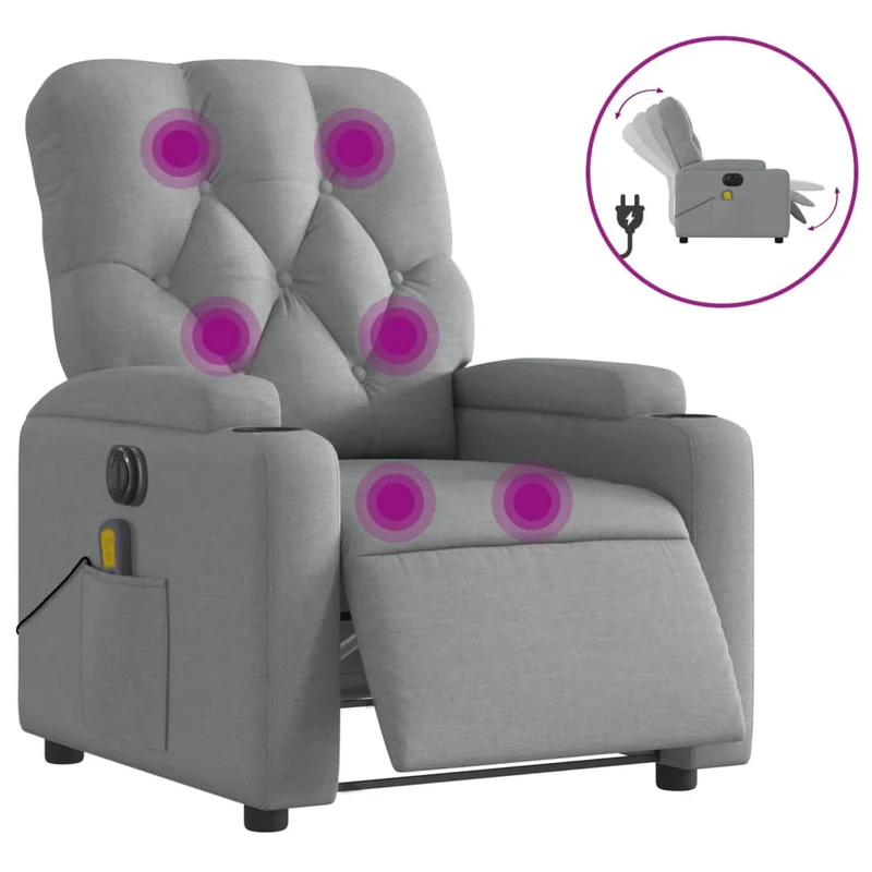 Fauteuil de relaxation TV fonction massage inclinable électrique en tissu gris clair DEC027158