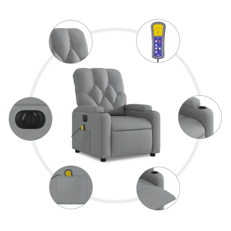 Fauteuil de relaxation TV fonction massage inclinable électrique en tissu gris clair DEC027158