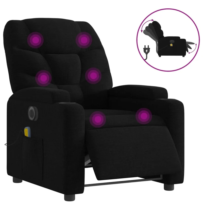 Fauteuil de relaxation TV fonction massage inclinable électrique 6 points de massage en tissu noir DEC027234