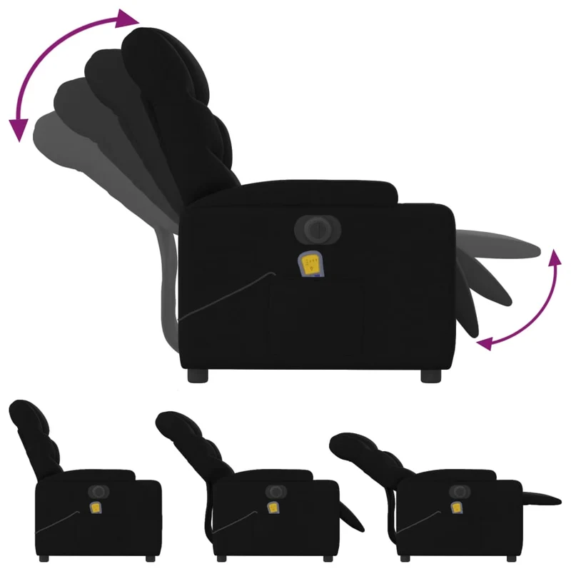 Fauteuil de relaxation TV fonction massage inclinable électrique 6 points de massage en tissu noir DEC027234