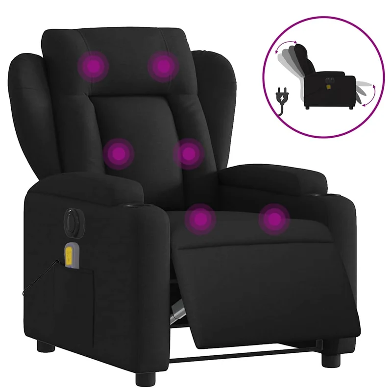 Fauteuil de relaxation TV fonction massage inclinable électrique 6 points de massage en tissu noir DEC027223
