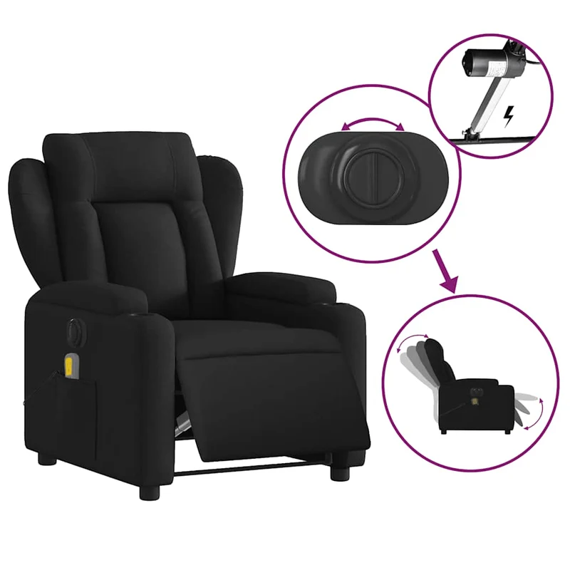 Fauteuil de relaxation TV fonction massage inclinable électrique 6 points de massage en tissu noir DEC027223