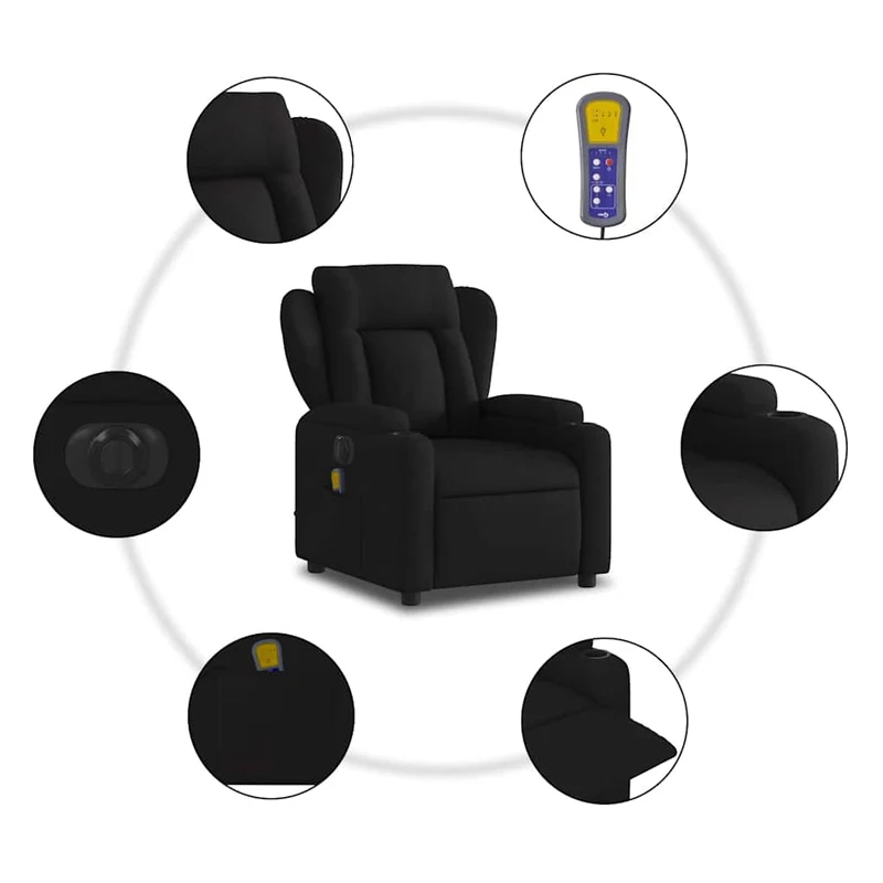 Fauteuil de relaxation TV fonction massage inclinable électrique 6 points de massage en tissu noir DEC027223