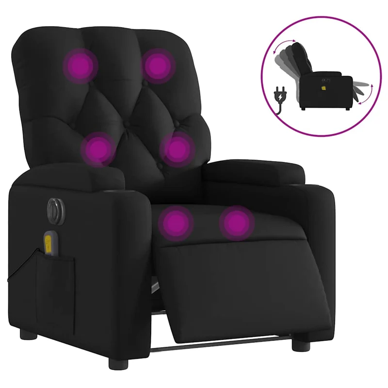 Fauteuil de relaxation TV fonction massage inclinable électrique 6 points de massage en PVC noir DEC027217