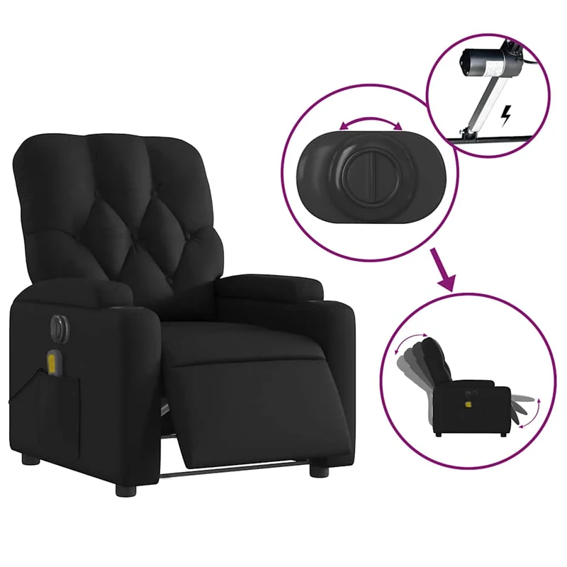 Fauteuil de relaxation TV fonction massage inclinable électrique 6 points de massage en PVC noir DEC027217