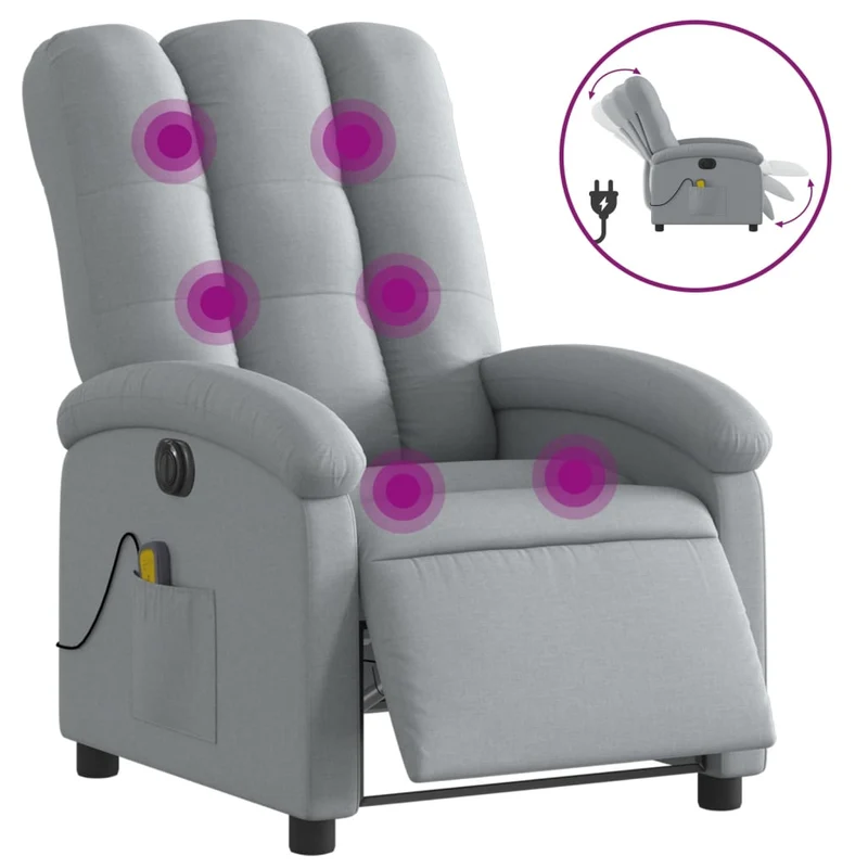 Fauteuil de relaxation TV fonction massage inclinable électrique en tissu gris clair DEC027166