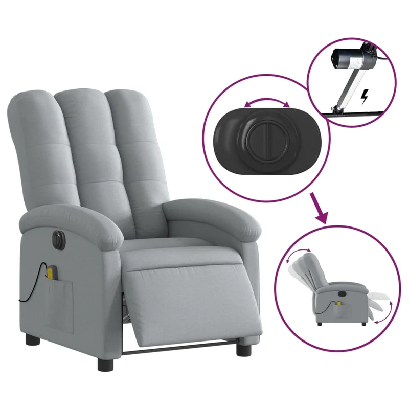 Fauteuil de relaxation TV fonction massage inclinable électrique en tissu gris clair DEC027166
