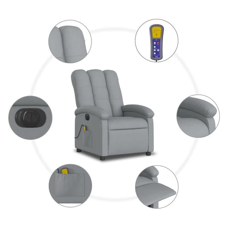 Fauteuil de relaxation TV fonction massage inclinable électrique en tissu gris clair DEC027166