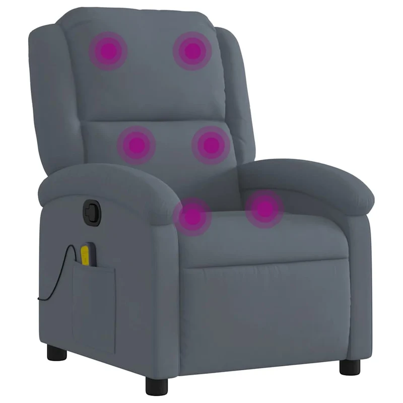 Fauteuil de relaxation TV fonction massage inclinable 6 points de massage en tissu velours gris foncé DEC026965