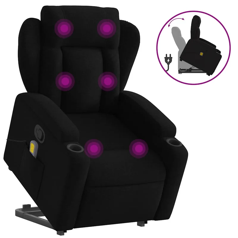 Fauteuil de relaxation TV fonction massage inclinable levage électrique en tissu noir DEC027064