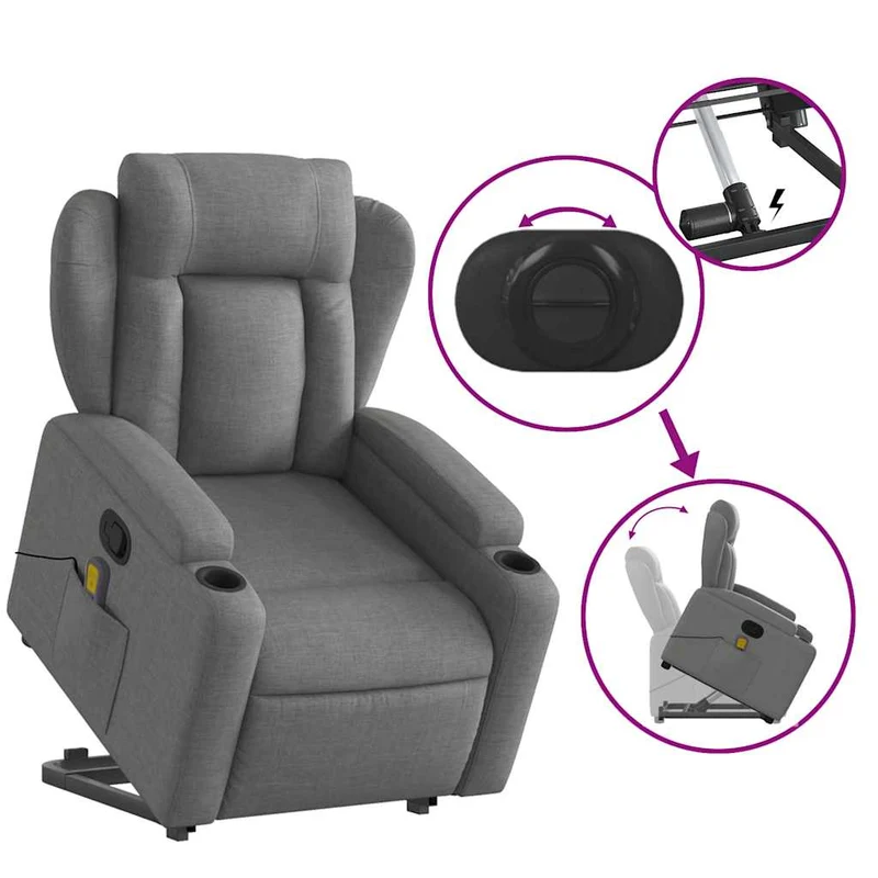 Fauteuil de relaxation TV fonction massage inclinable et levage électrique en tissu gris foncé DEC026959