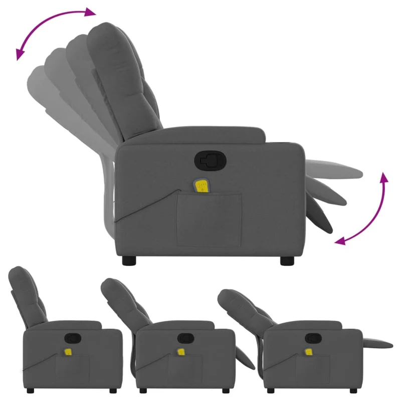 Fauteuil de relaxation TV fonction massage 6 points de massage inclinable en tissu gris foncé DEC026956