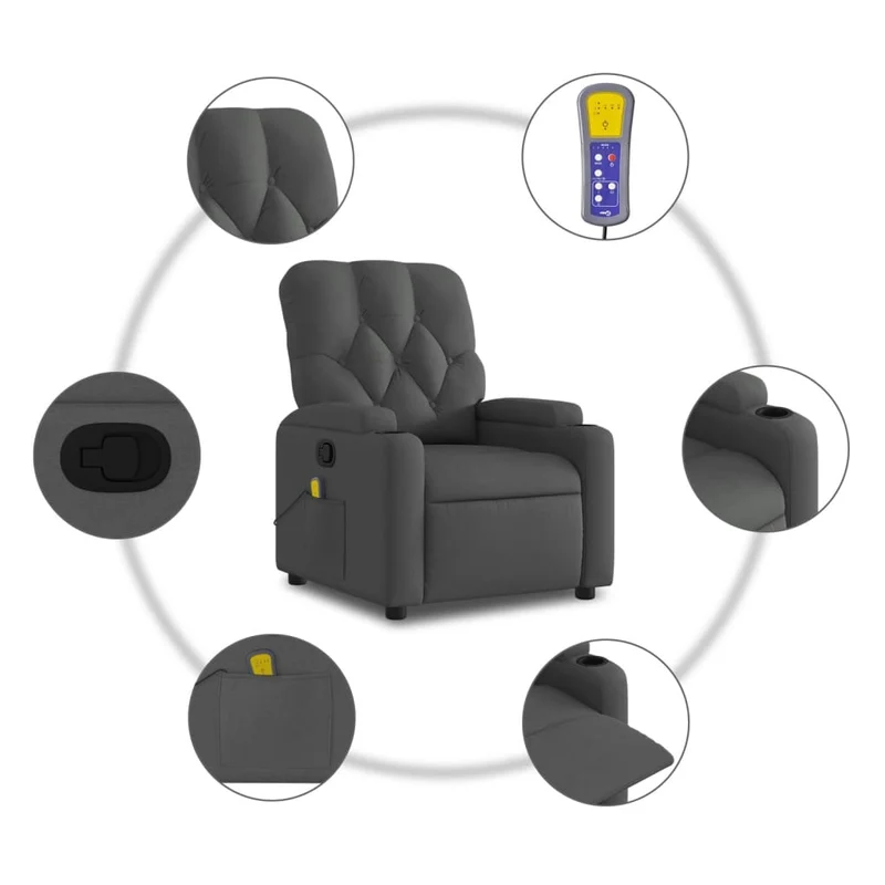 Fauteuil de relaxation TV fonction massage 6 points de massage inclinable en tissu gris foncé DEC026956