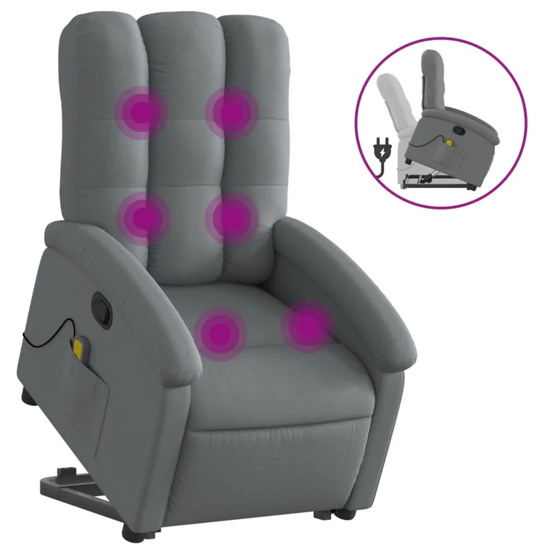 Fauteuil de relaxation TV fonction massage inclinable et levage électrique en tissu gris foncé DEC026950