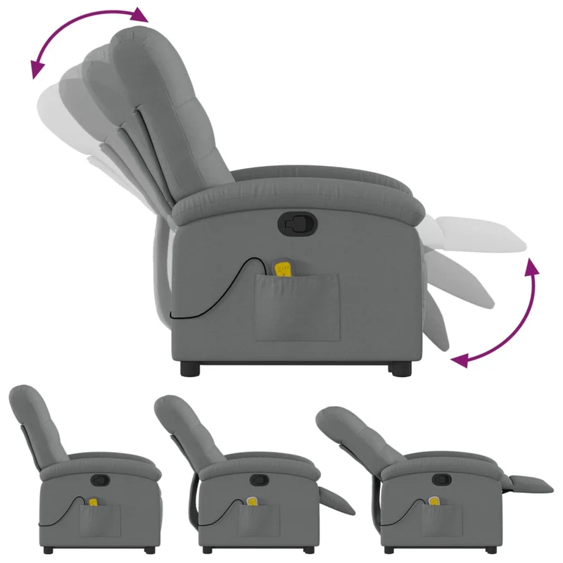 Fauteuil de relaxation TV fonction massage inclinable et levage électrique en tissu gris foncé DEC026950