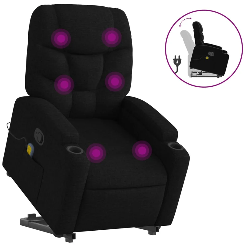 Fauteuil de relaxation TV fonction massage inclinable levage électrique en tissu noir DEC027054