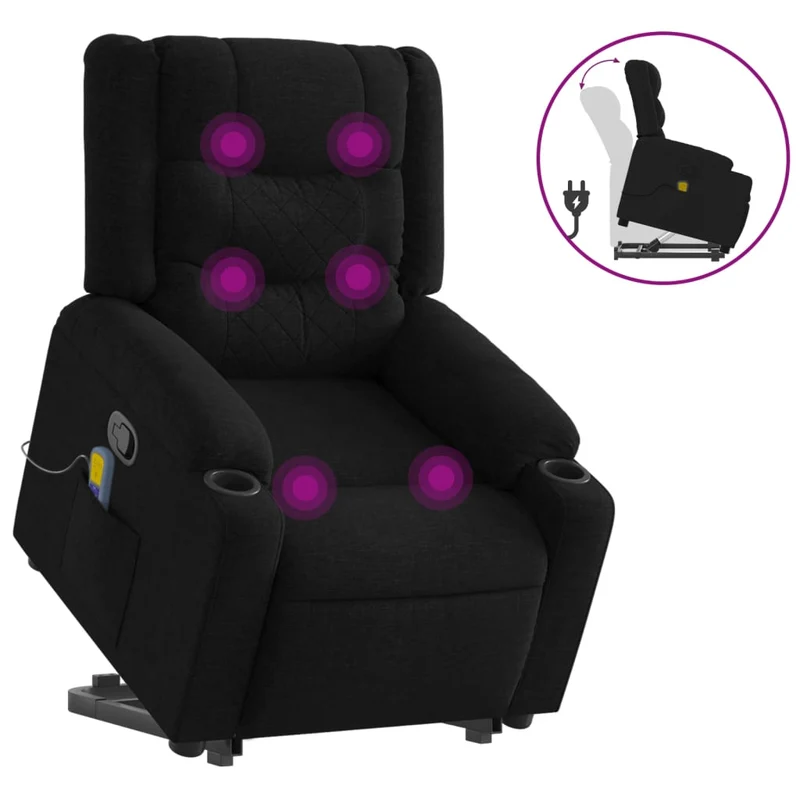 Fauteuil de relaxation TV fonction massage inclinable 6 points de massage en tissu noir DEC027050