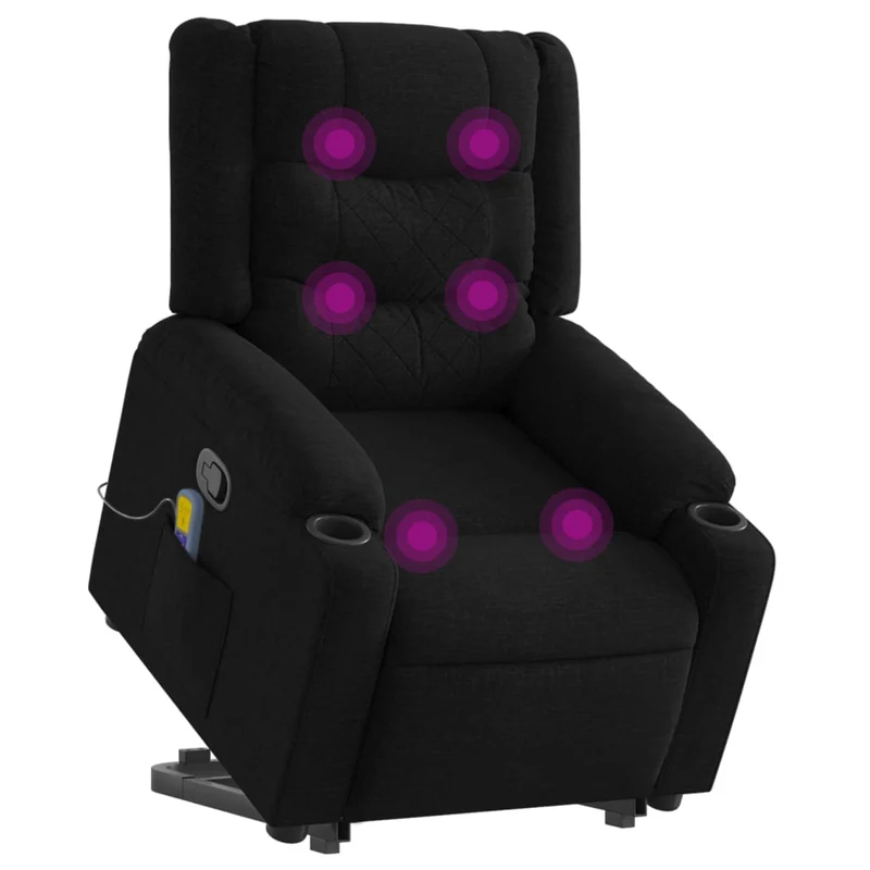 Fauteuil de relaxation TV fonction massage inclinable 6 points de massage en tissu noir DEC027050