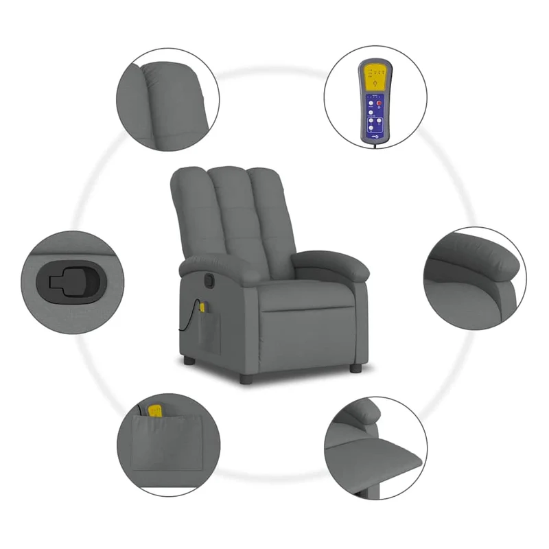 Fauteuil de relaxation TV fonction massage 6 points de massage inclinable en tissu gris foncé DEC026948