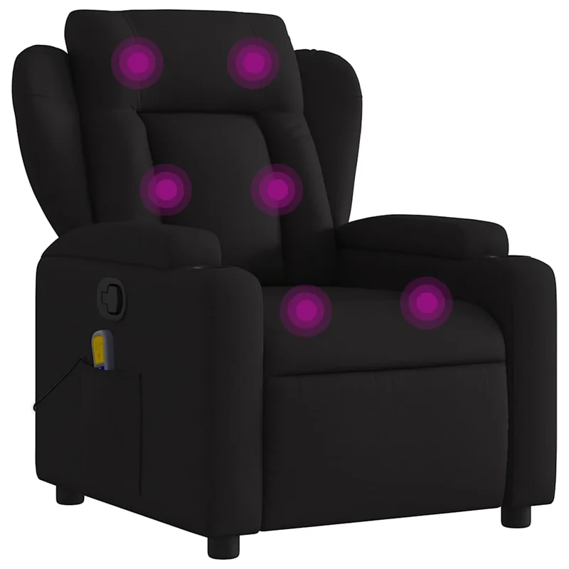 Fauteuil de relaxation TV fonction massage inclinable 6 points de massage en tissu noir DEC027044