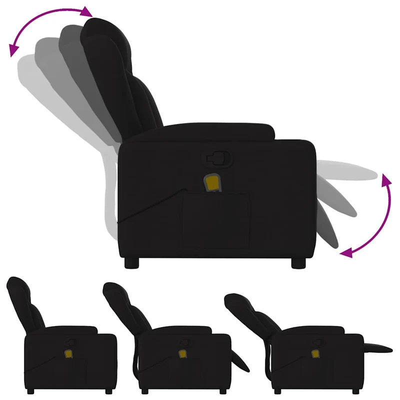 Fauteuil de relaxation TV fonction massage inclinable 6 points de massage en tissu noir DEC027044