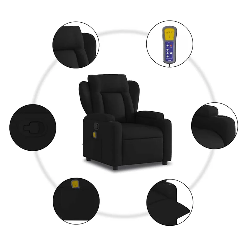 Fauteuil de relaxation TV fonction massage inclinable 6 points de massage en tissu noir DEC027044