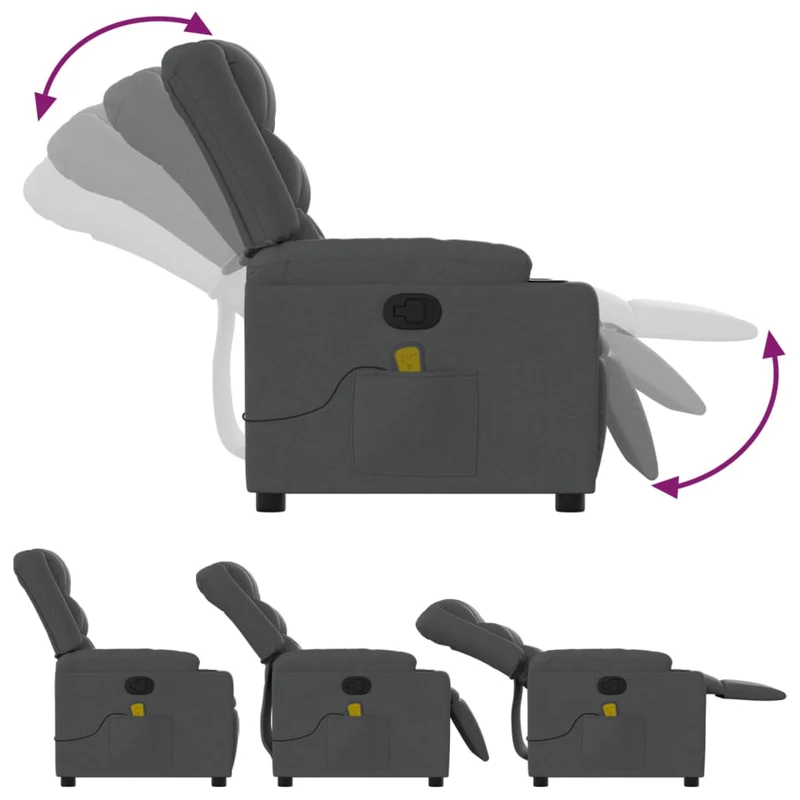 Fauteuil de relaxation TV fonction massage 6 points de massage inclinable en tissu gris foncé DEC026940