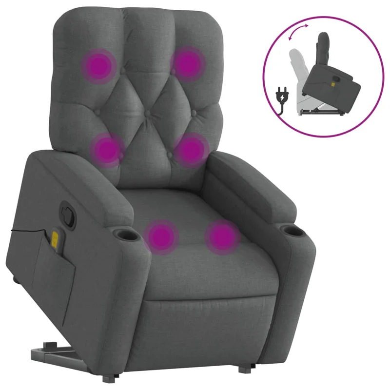 Fauteuil de relaxation TV fonction massage inclinable levage électrique en tissu gris foncé DEC026938