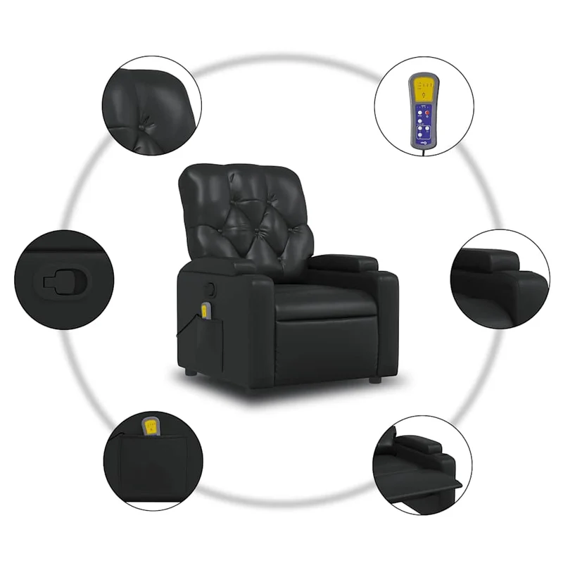 Fauteuil de relaxation TV fonction massage inclinable 6 points de massage en PVC noir DEC027030