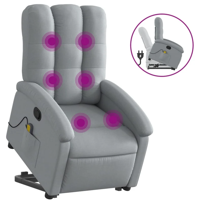Fauteuil de relaxation TV fonction massage inclinable levage électrique en tissu gris clair DEC026926