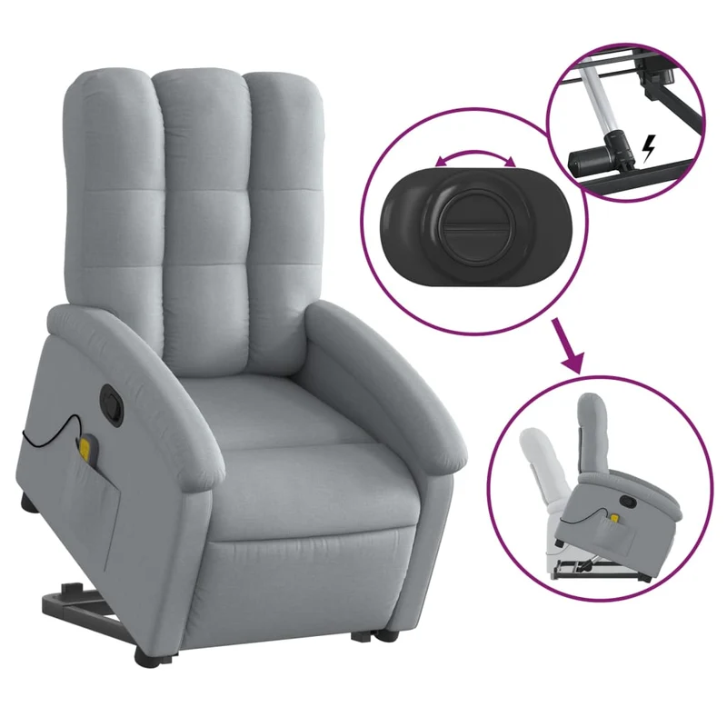 Fauteuil de relaxation TV fonction massage inclinable levage électrique en tissu gris clair DEC026926