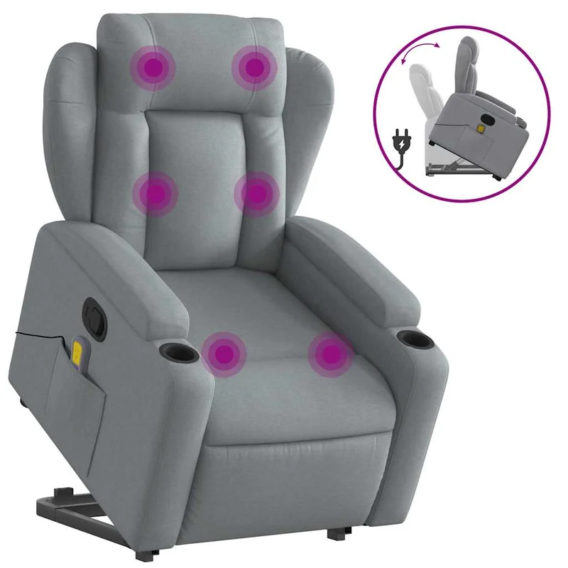 Fauteuil de relaxation TV fonction massage 6 points de massage inclinable en tissu gris clair DEC026918