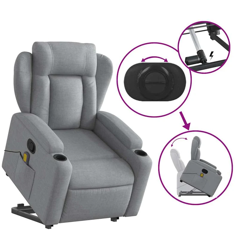 Fauteuil de relaxation TV fonction massage 6 points de massage inclinable en tissu gris clair DEC026918