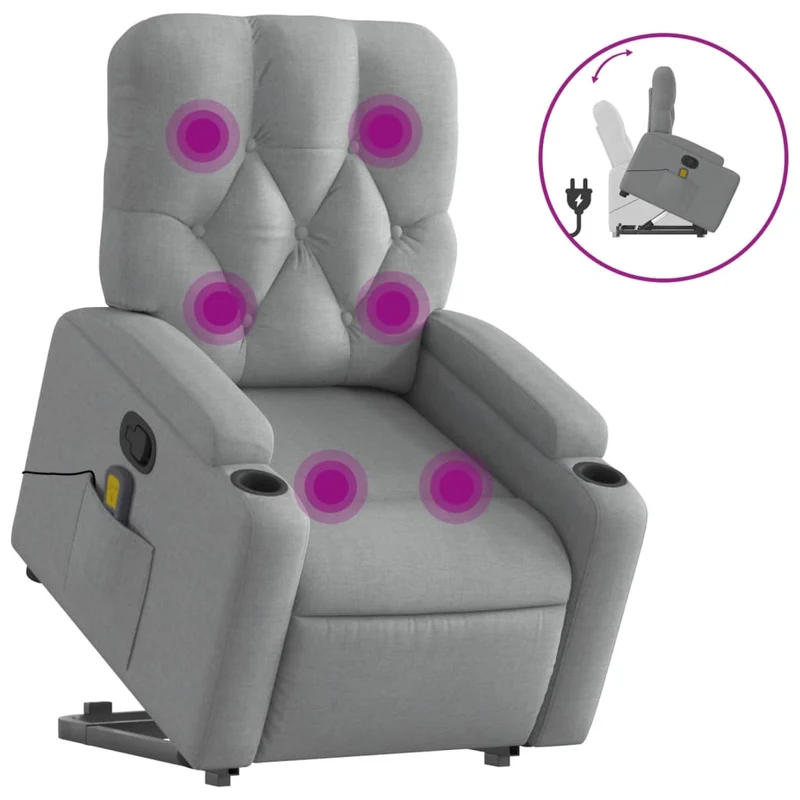 Fauteuil de relaxation TV fonction massage inclinable levage électrique en tissu gris clair DEC026911